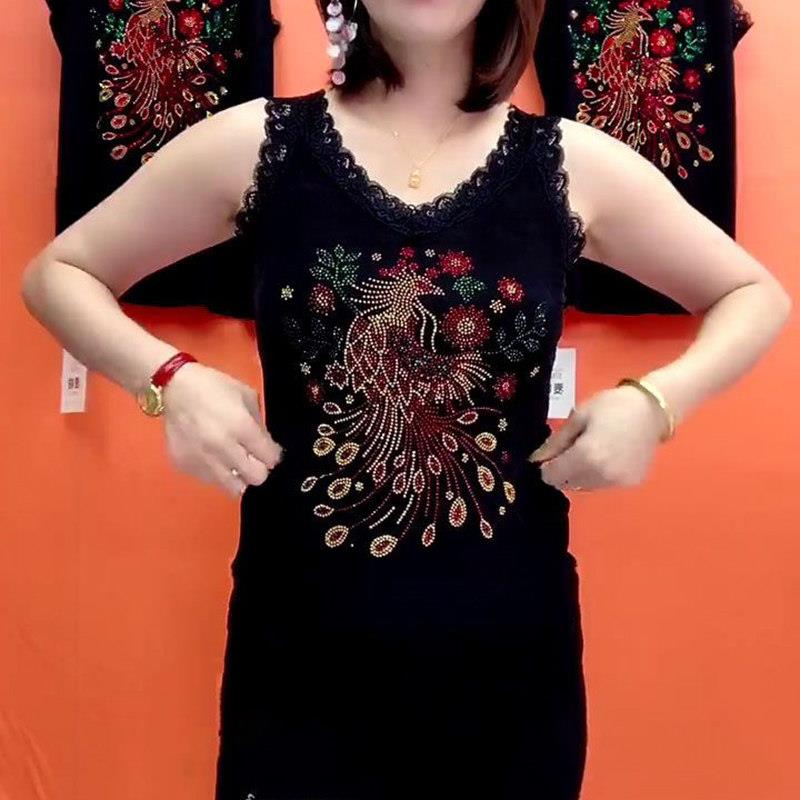 新品烫钻蕾丝花边女士背心美背内衣新款大码打底吊带显瘦百搭弹力