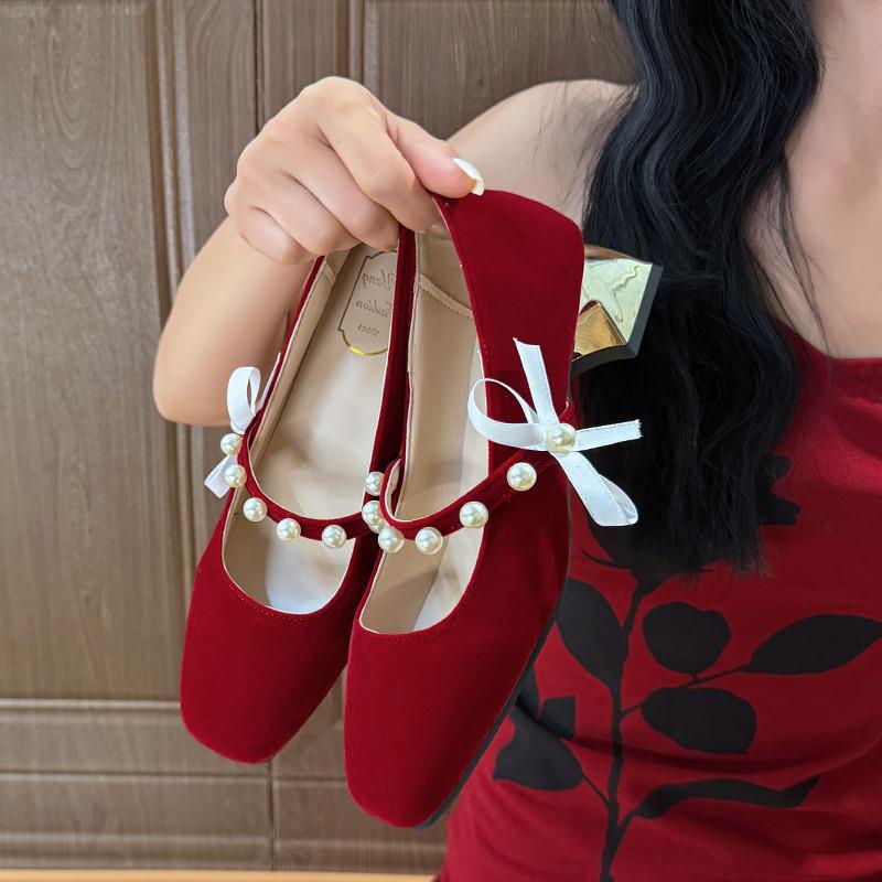 推荐低跟孕妇宴会秀禾婚纱两穿新娘高跟鞋伴娘配裙子礼服新中式汉