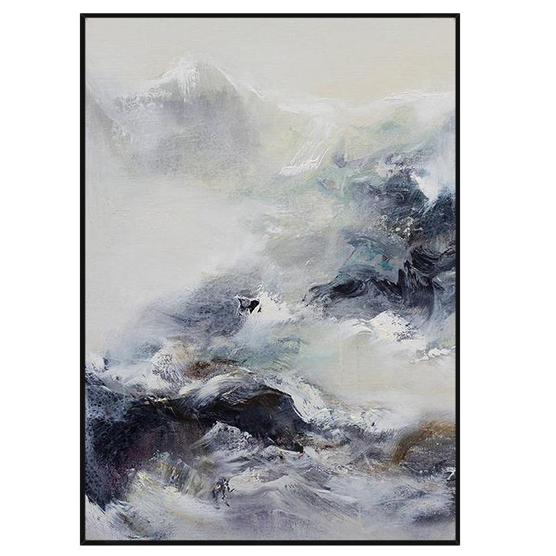 现货新中式手绘油画山河万里现代客厅别墅挂画轻奢玄关背景装饰画图片