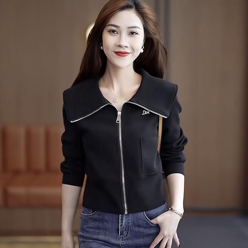 新品大翻领休闲显瘦短外套女士小个子长袖开衫2026新款时尚春装上