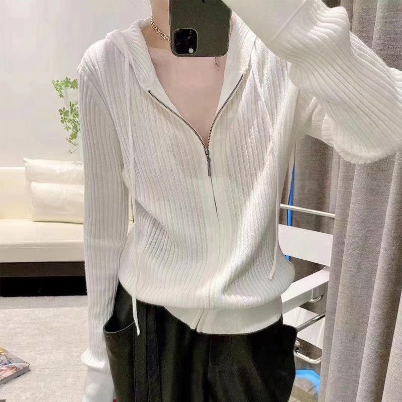 新品韩版小个子带帽宽松针织打底毛衣开衫女秋冬季设计感小众连帽