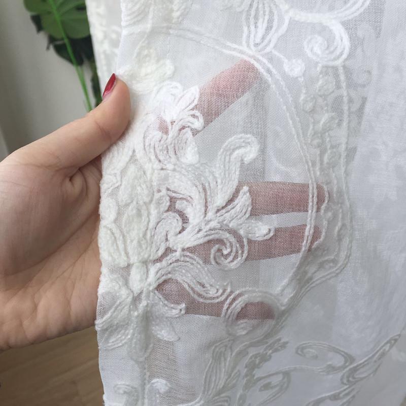 现货绣花纱帘窗纱韩白色高档窗帘半遮光滤光田园阳台飘窗客厅简约