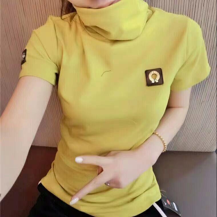 新品半高领短袖t恤女春秋2026欧货爆款大码女装堆堆领小衫修身打
