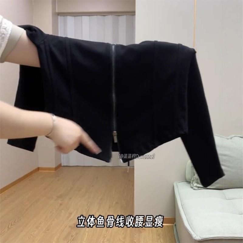 新品黑色连帽卫衣女双拉链开衫外套秋季新款大码胖mm显瘦宽松打底