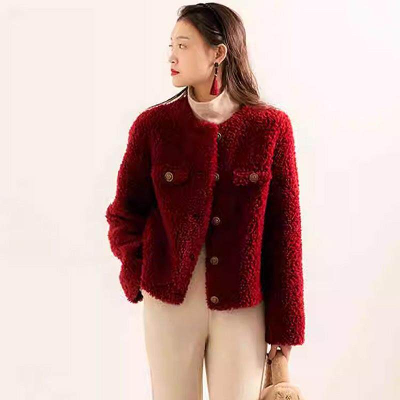 新品2024秋冬短款羊羔毛皮草外套女皮毛一体颗粒绒宽松加厚羊剪绒