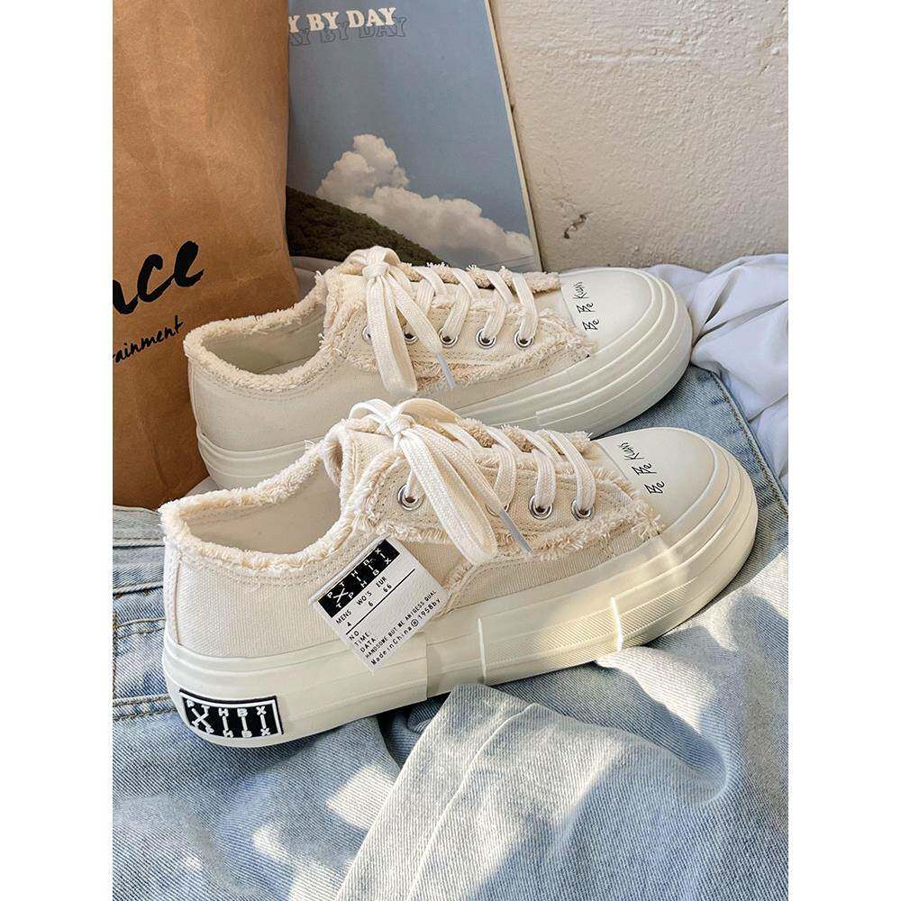 新品厚底帆布鞋女夏季设计感小众乞丐鞋chic百搭鞋子ins潮小白鞋