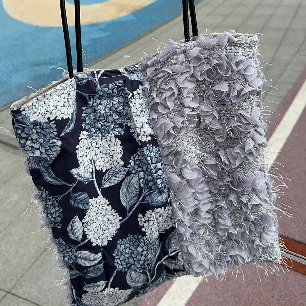 新品复古仙女单肩腋下包新中式手作蕾丝绣球花帆布托特包百搭耐看