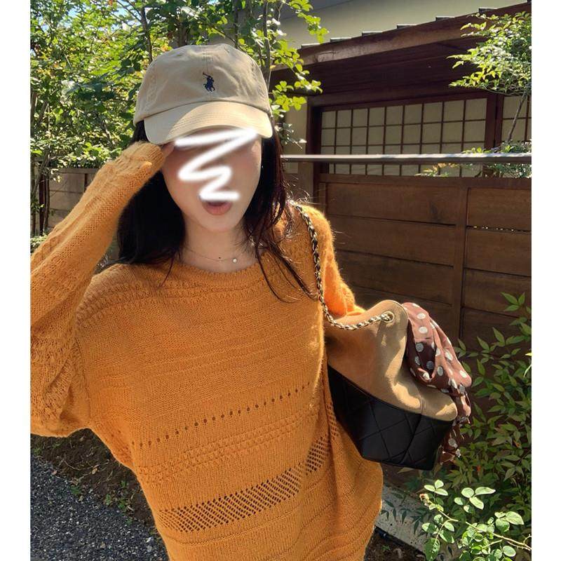 新品镂空慵懒风毛衣女秋冬2025新款宽松套头针织衫中长款圆领长袖