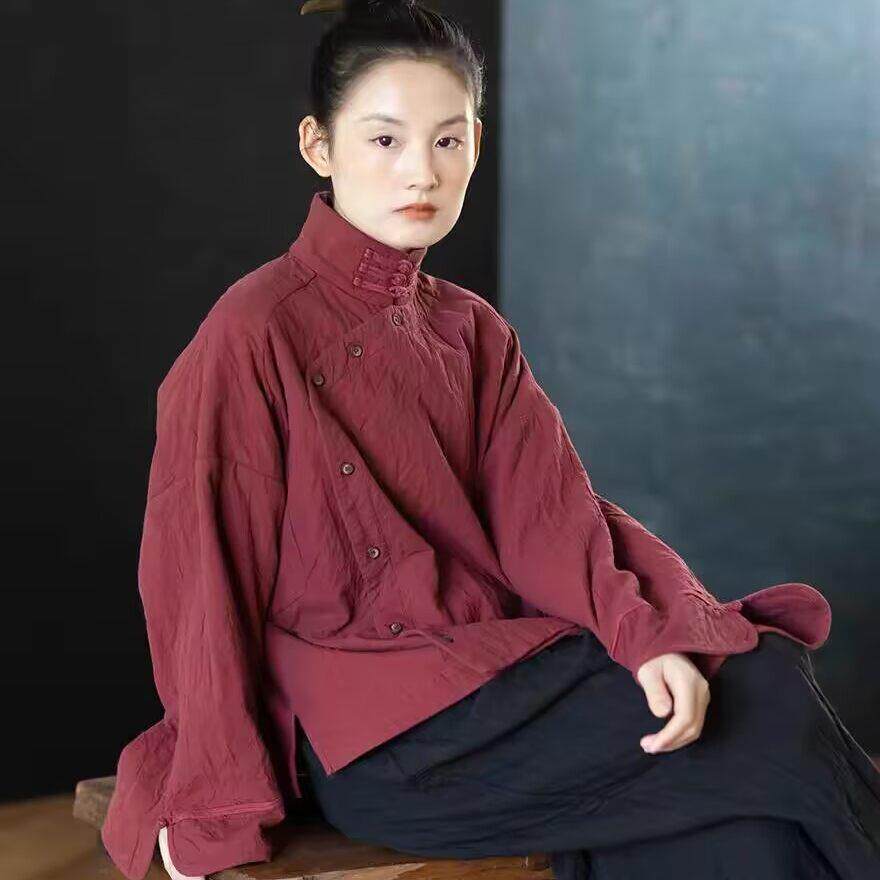 新品中式古典风端庄大气斜襟盘扣棉麻外套女高级感精工细作禅意茶