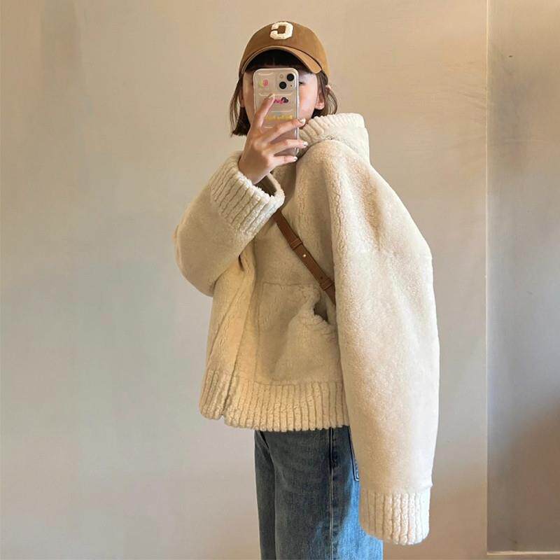 新品连帽羊羔毛皮草外套女