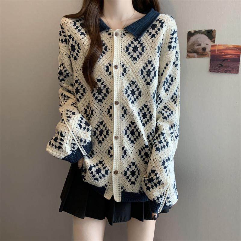 新品欧货复古菱格镂空针织