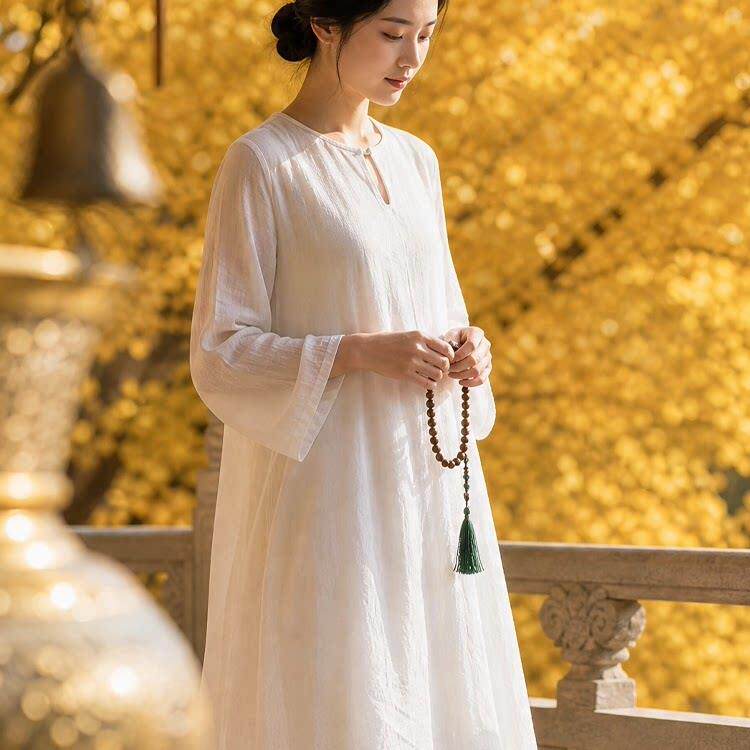 新品清冷感仙气飘逸白色雪纺套装女中国风禅意佛系禅修居士太极练