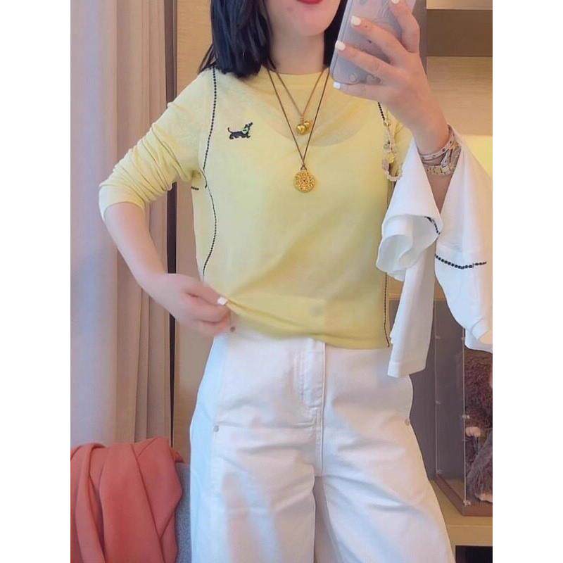 新品时尚小狗刺绣薄款长袖T恤女秋2026新款大码胖MM百搭休闲显瘦