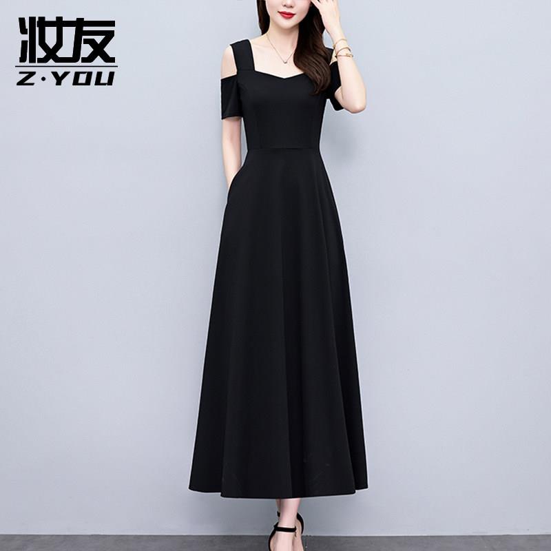 新品法式赫本风一字领露肩连衣裙女士2026新款今年流行爆款裙子小