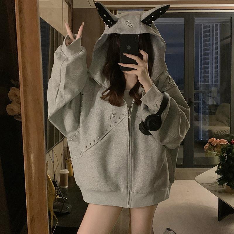 极速连帽卫衣外套少女春秋2025新款初中高中学生休闲复古宽松拼接