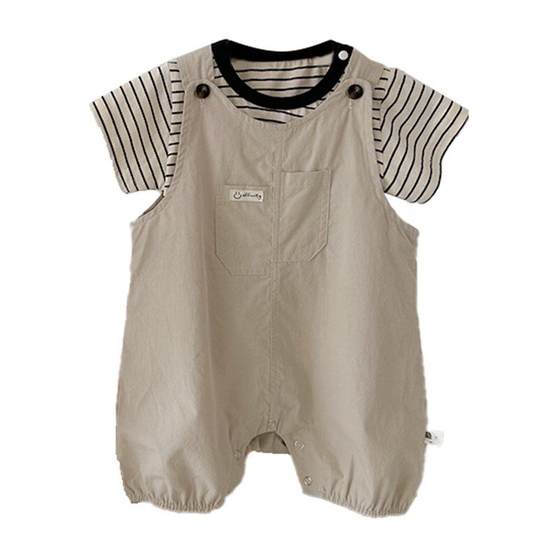 婴幼儿夏季套装宝宝夏装连体衣背带裤两件套超萌洋气满.月百天爬