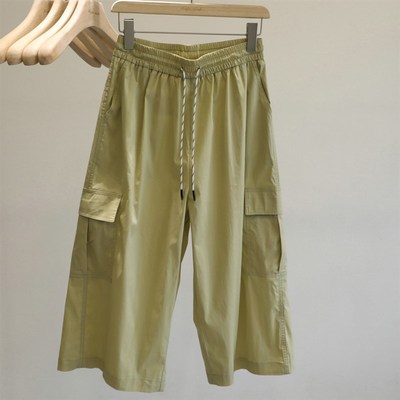 用品质来说话!夏薄款大口袋工装阔腿裤女L百搭显瘦宽松直筒七分裤