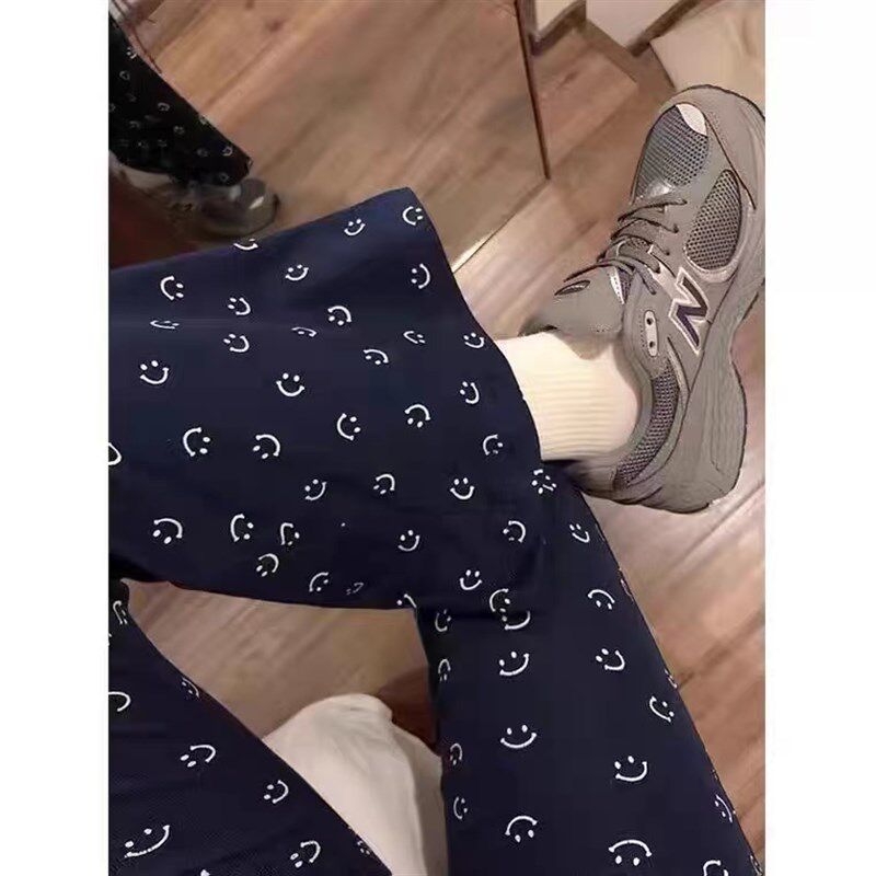 孕妇微喇笑脸裤春夏季百搭托腹显瘦宽松外L穿显腿长直筒垂感黑色
