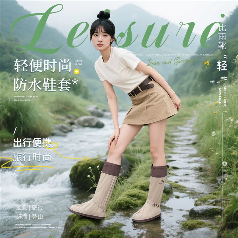 草原防水鞋d套女防滑加厚耐磨茶卡盐湖雨鞋套沙漠防沙登山赶海雨