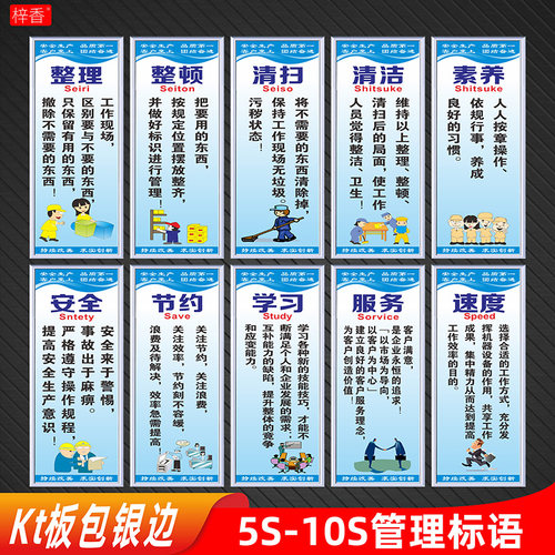 5S 6S 7dS 8S 9S 10S公司企业工厂车间生产标准化管理标语牌办公