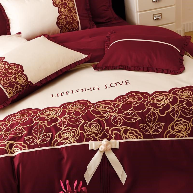 浪漫婚庆1d00支澳棉全棉四件套红色结婚刺绣被套床单床上用品4,床上用品,婚庆床品套件,淘宝优惠券,粉丝福利购,淘宝优惠卷
