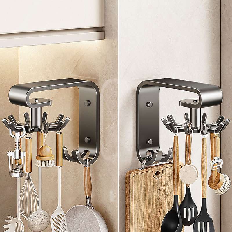 有顾枪灰色厨房旋转挂钩 免打孔壁挂置物架锅铲菜板挂架粘胶墙上