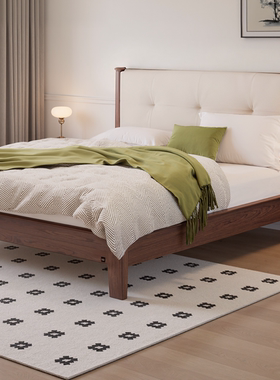 顾家家居实木床北美黑胡桃木中古风全实木床软靠软包一米八主卧床