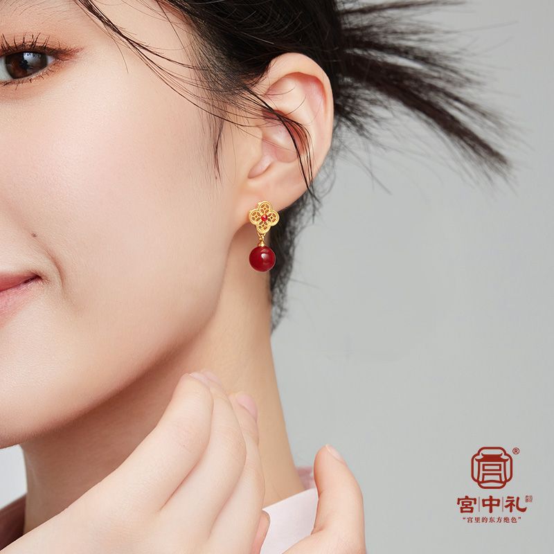 天然红玛瑙纯银耳环女2025新款新中式耳环配旗袍高级感耳坠耳饰