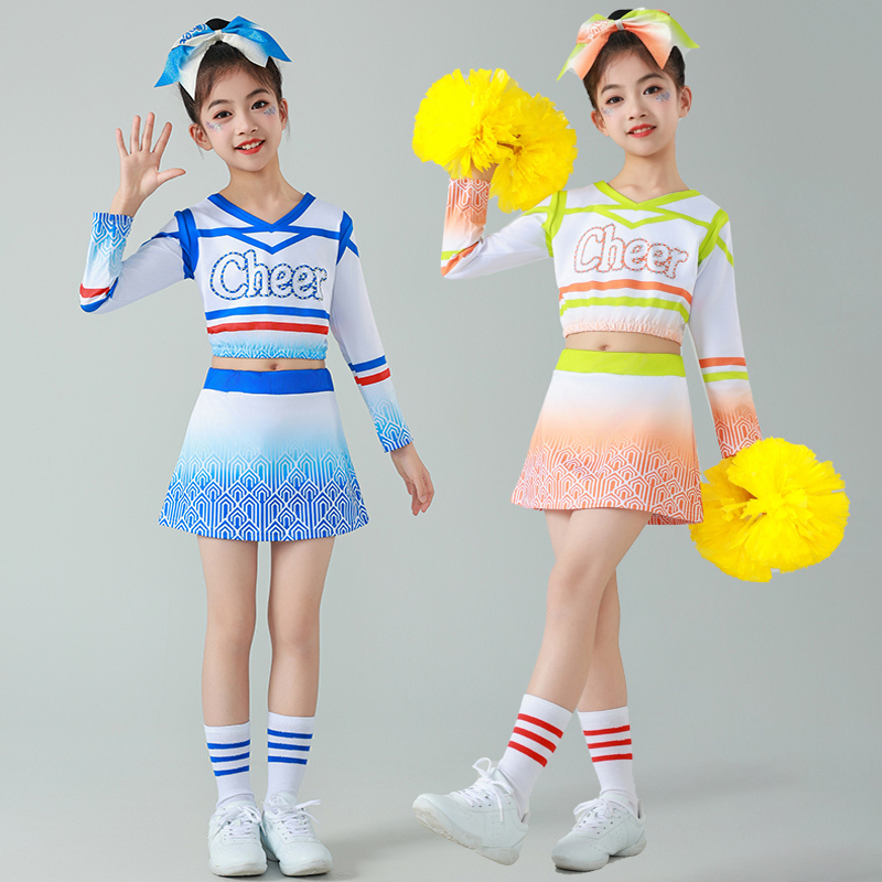 六一新款女童长袖啦啦操演出服成人表演服儿童运动会啦啦队套装