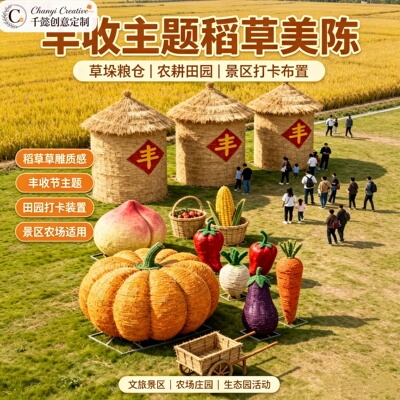 丰收节稻草粮仓大型打卡摆件