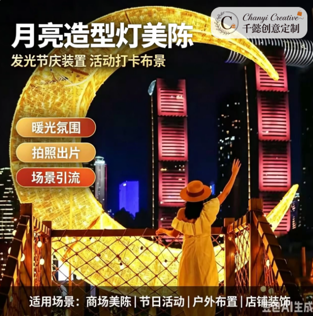 中秋国潮巨型发光月亮打卡美陈