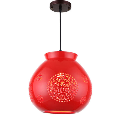 中式红灯笼阳台灯过道玄关红色吊灯中式陶瓷乔迁阳台红灯笼吊灯