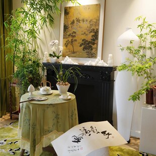 竹子图案古典雅致桌布艺复古流苏文艺台布边几布餐桌布家用 新中式