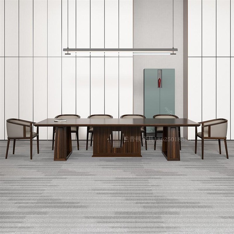 现代简约会议桌椅组合新中式实木接待长桌公司洽谈室多人会客桌椅