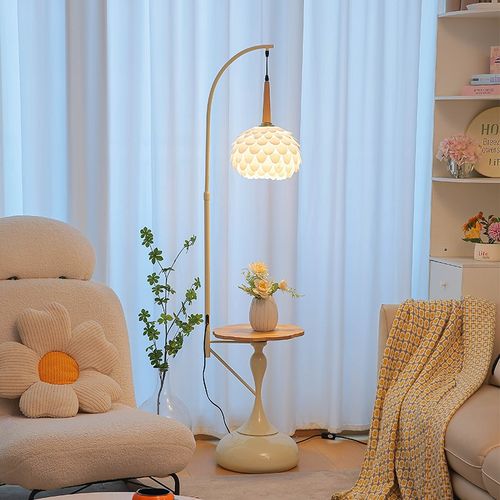 奶油风落地灯客厅沙发旁置物架边几一体书房卧室高级感氛围台灯