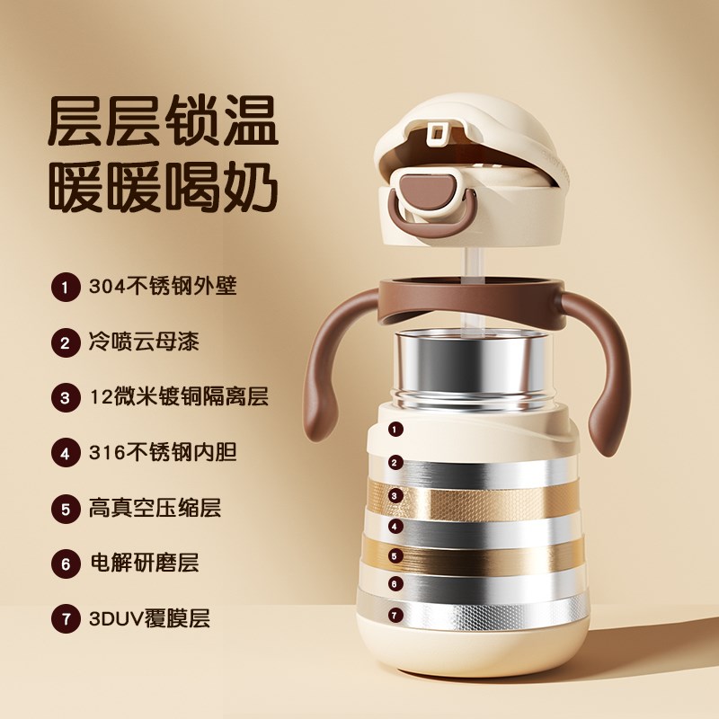 NEVS婴儿保温杯婴幼儿童小月龄宝宝保温杯学饮吸管杯外出喝水奶瓶