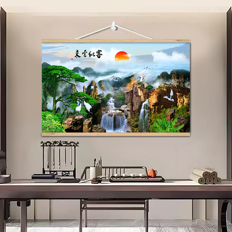 客似云来入户进门装饰画客厅背景墙挂画玄关走道餐厅山水风景壁画