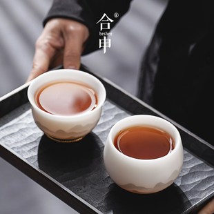 功夫茶具男女送礼物 高端精致杯子羊脂玉瓷茶杯主人杯一对情侣套装