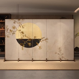 禅意实木屏风隔断客厅入户门玄关折叠移动茶室装 新中式 饰遮挡折屏