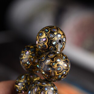 玄同中国大漆黑金螺钿手串手链犀皮螺钿漆器男潮佛珠男女款