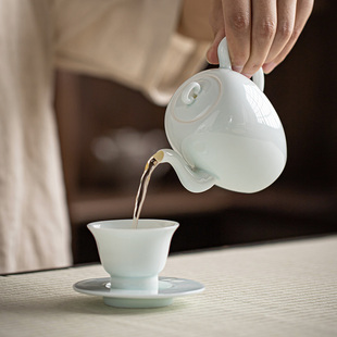 带过滤球孔功夫泡茶壶 湖田影青陶瓷茶壶单壶家用小茶壶小容量中式