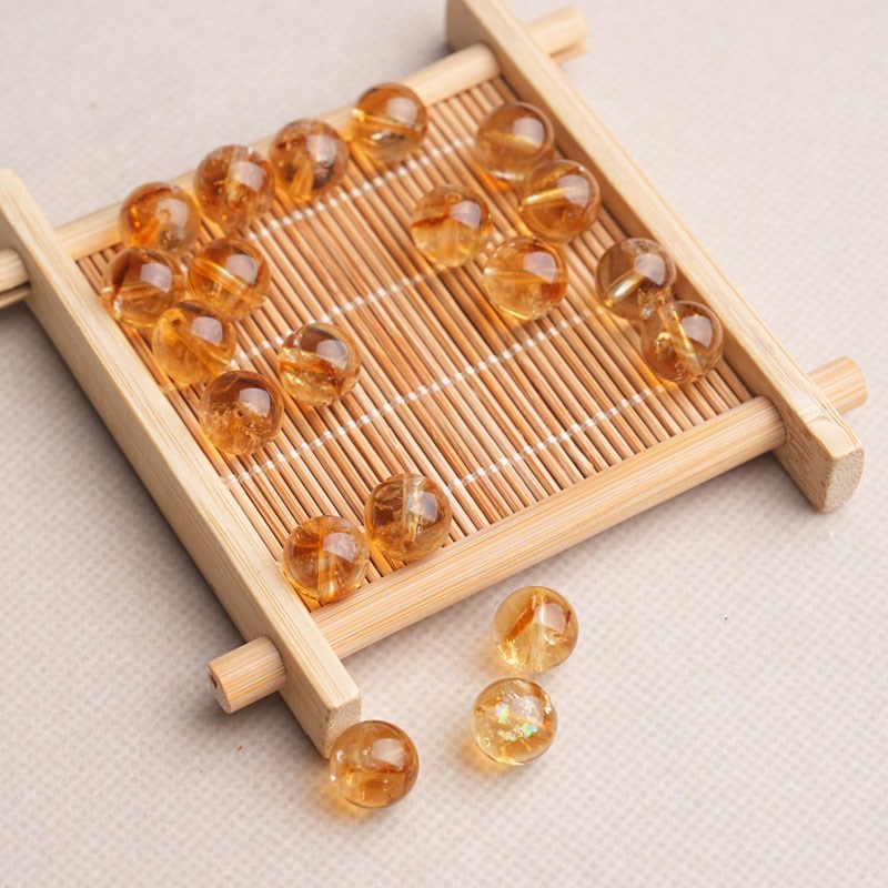天然黄塔山黄水晶散珠单颗 diy手工串珠编织圆珠手链项链饰品