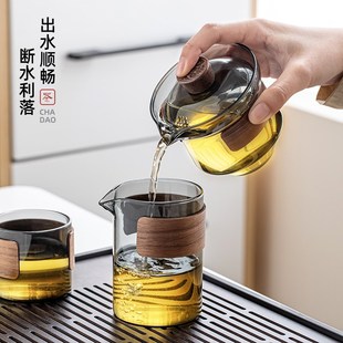 盖碗泡茶整套茶杯茶器简约小套家用会客中式 烟灰玻璃功夫茶具套装