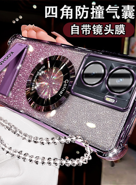 适用vivoy77e网红手机壳新款磁吸折叠支架vivo气囊闪粉硅胶y77保护套5G防摔V2166BA软壳女voviy77e镜头膜全包