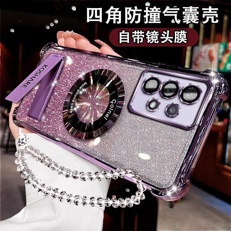 适用三星A32 4G新款手机壳A32闪粉磁吸折叠支架A32超薄防摔软壳GalaxyA32镜头膜全包外壳A32气囊硅胶网红潮女