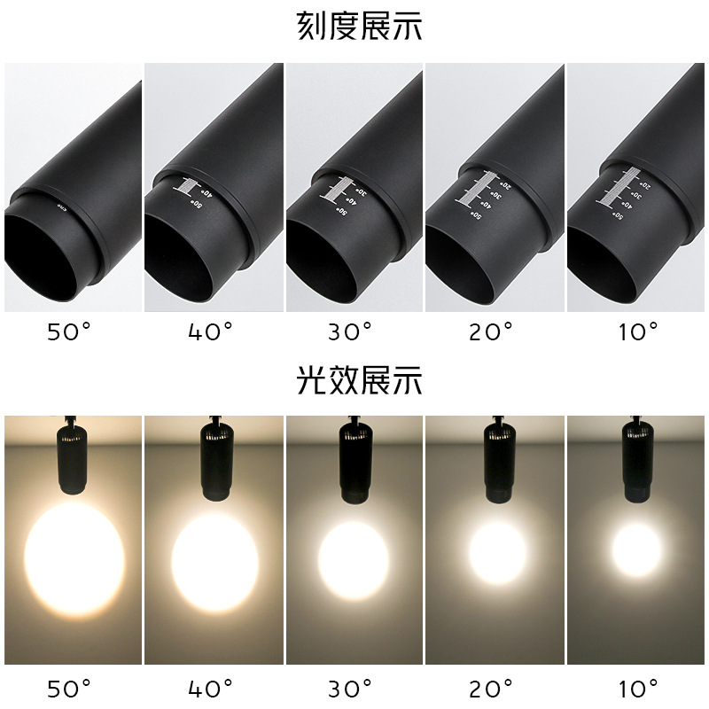 三知射灯10-50度可调焦LED轨道灯变焦OB导轨灯光束角商业洗墙灯