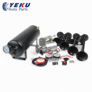 汽车改装气泵四管黑色喇叭不锈钢空压机/12V车载充气泵厂家热销