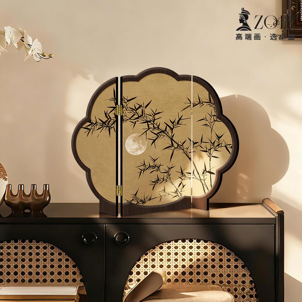 新中式墨竹小屏风桌面摆