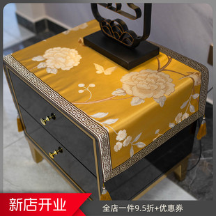 玄关柜盖巾冰箱空调防尘 轻奢金色床头柜盖布垫q布斗柜桌布蓝中式