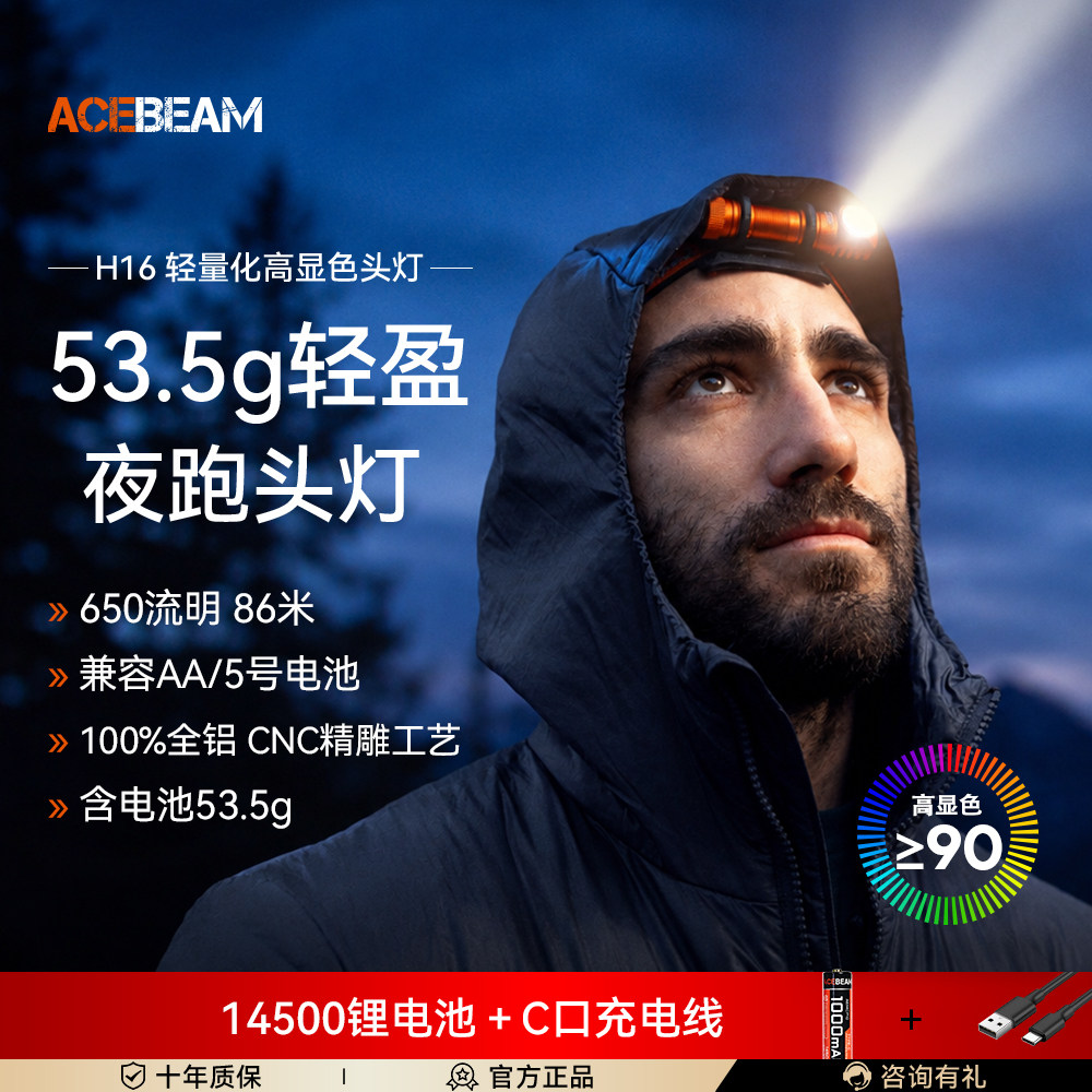 ACEBEAM H16头戴式强光头灯LED户外跑步登山钓鱼专用夜钓野外超亮